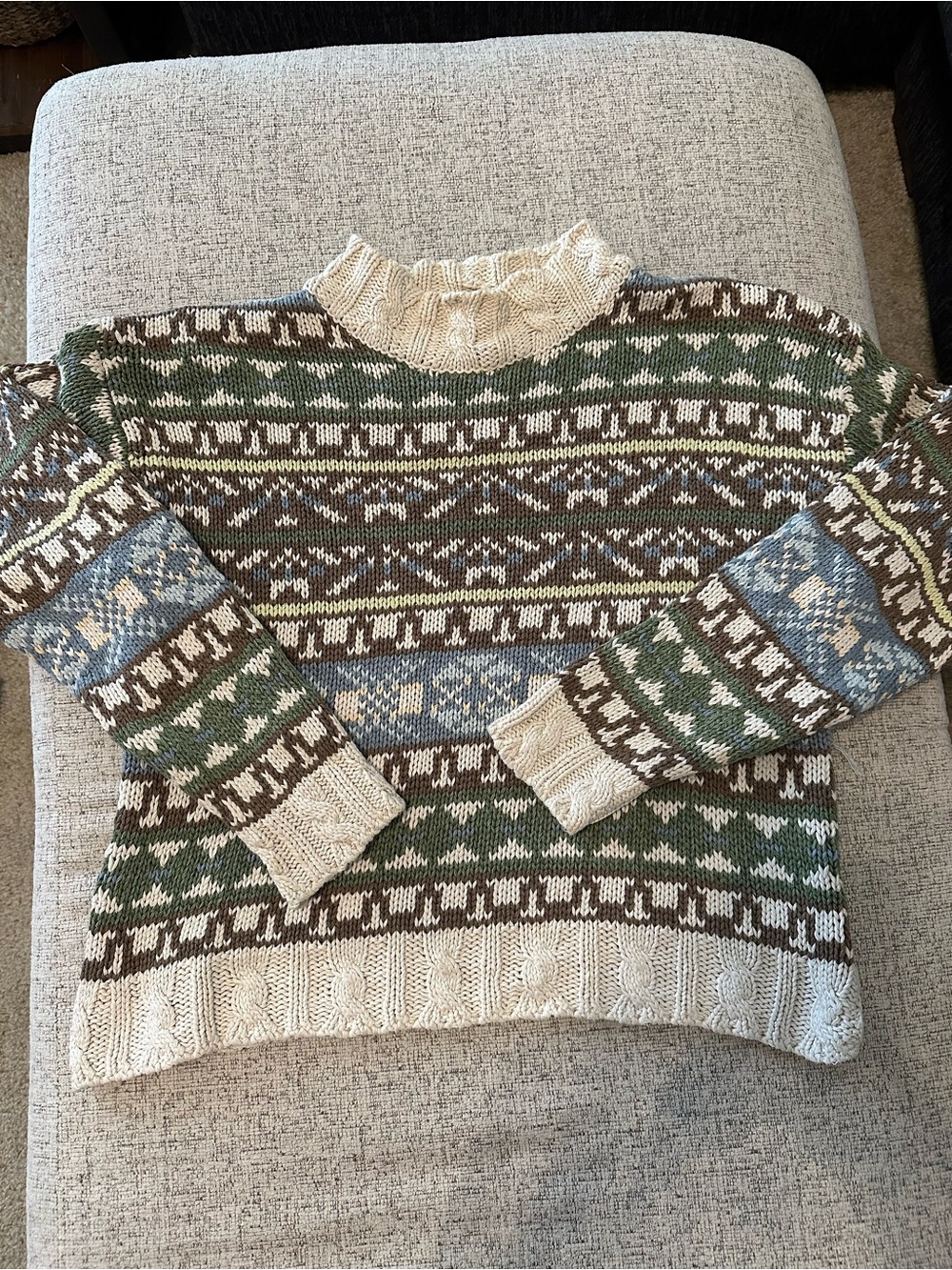 Esprit Fair Isle Turtleneck Sweater in Cream, Green & Brown
